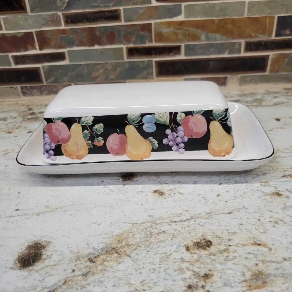Vintage Sango Fanciful Fruit Covered Butter Dish Salt & Pepper Shaker Set 3pc